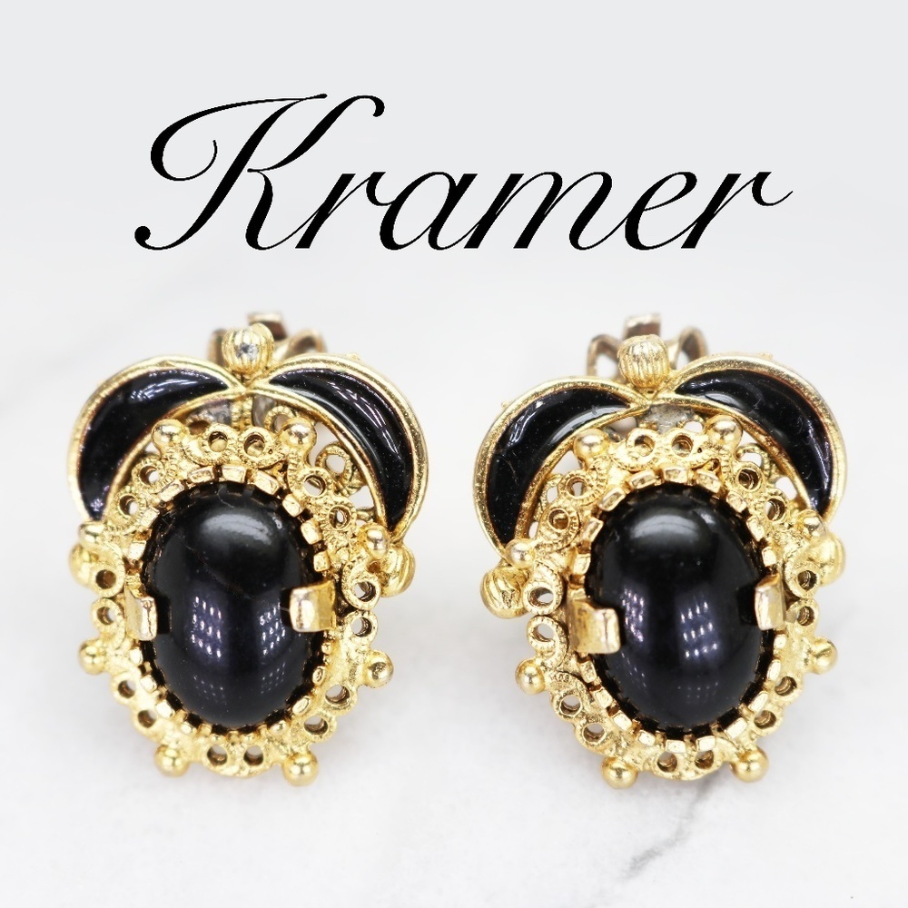 Vintage 1950s KRAMER Black Onyx Earrings